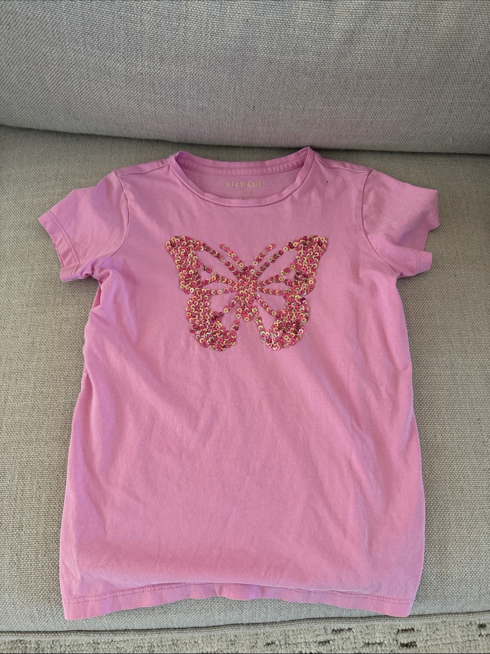 Crewcuts Pink Tee with Sequin Butterfly